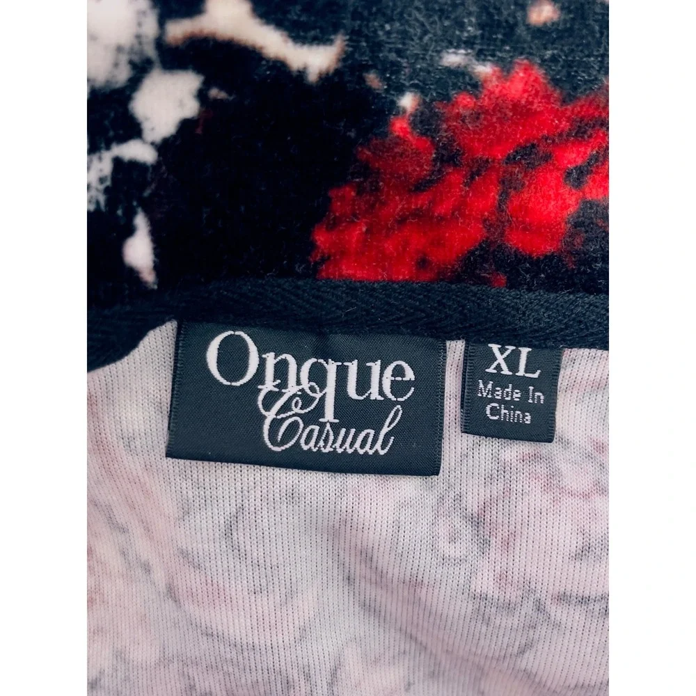 Onque Casual Jacket XL Paisley Leopard Print Red Black Mock Neck Gothic Romantic